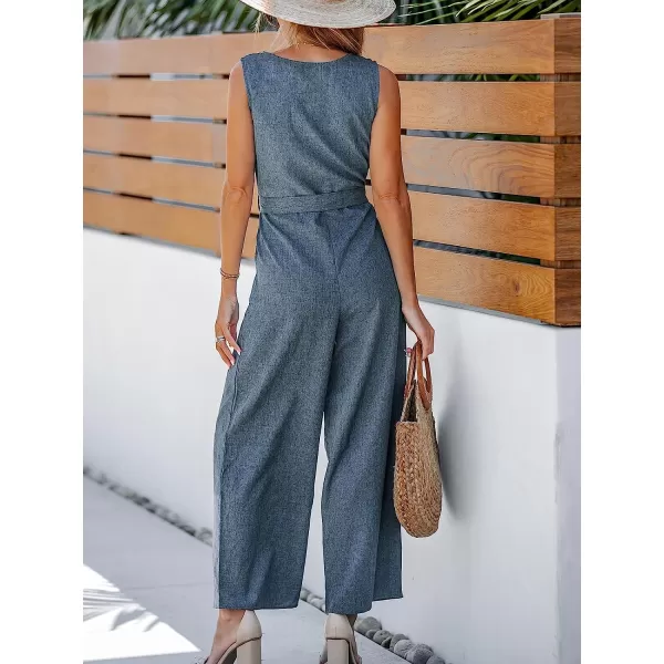 imageCUPSHE Womens Belted VNeck Buttoned Jumpsuit Sleeveless Jumpsuits Straight Leg Outfit CasualGrey