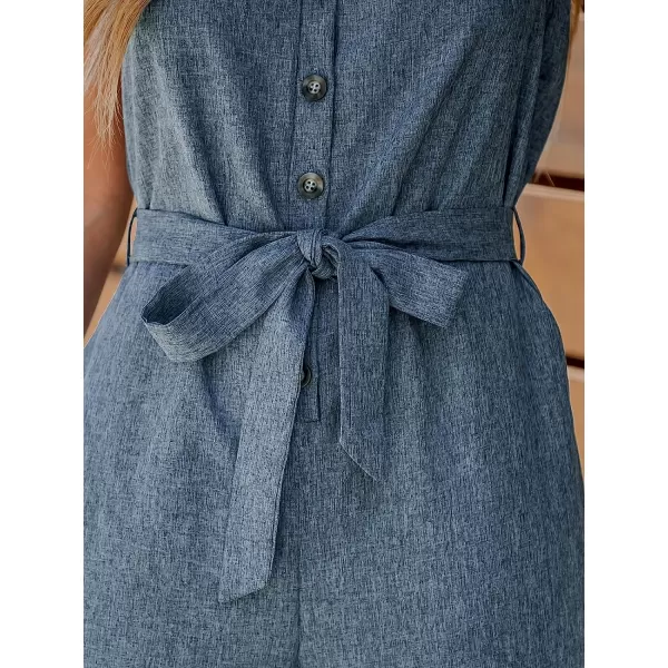 imageCUPSHE Womens Belted VNeck Buttoned Jumpsuit Sleeveless Jumpsuits Straight Leg Outfit CasualGrey