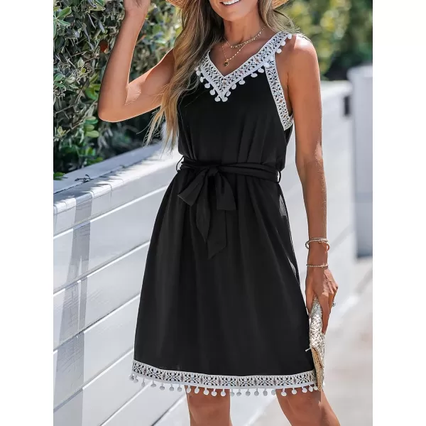 imageCUPSHE Womens Belted VNeck Midi Dress Summer Sleeveless Black DressBlack