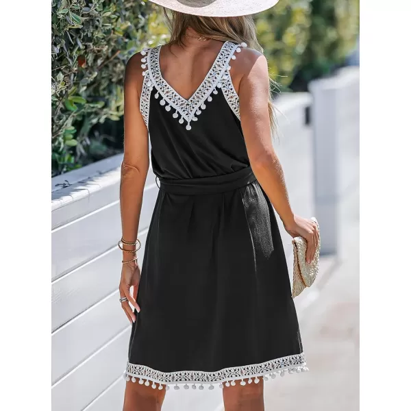 imageCUPSHE Womens Belted VNeck Midi Dress Summer Sleeveless Black DressBlack