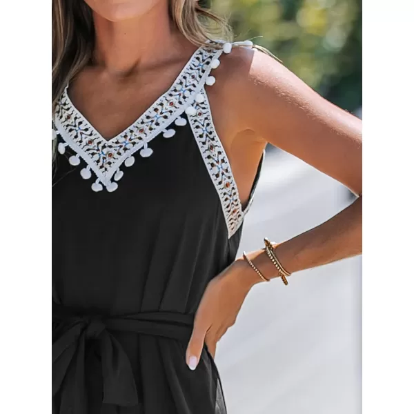 imageCUPSHE Womens Belted VNeck Midi Dress Summer Sleeveless Black DressBlack