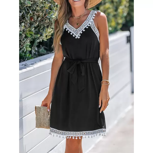 imageCUPSHE Womens Belted VNeck Midi Dress Summer Sleeveless Black DressBlack