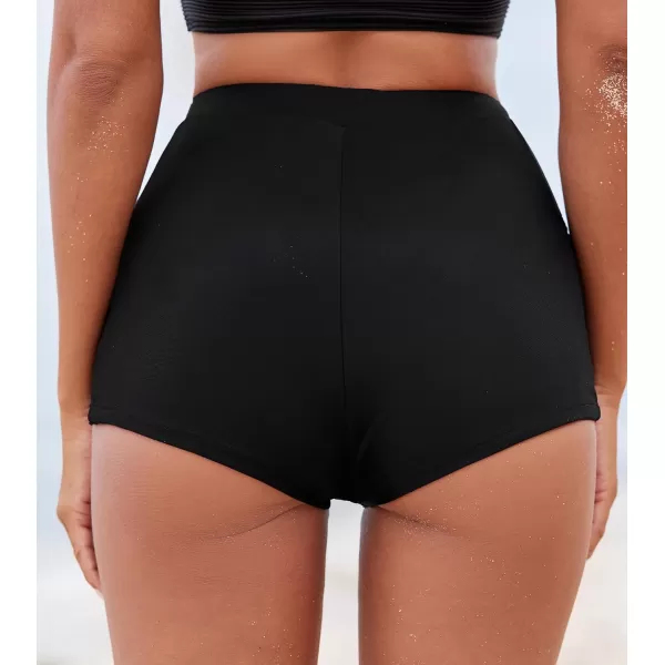 imageCUPSHE Womens Bikini Bottom Bathing Suit High Waisted Swimwear Full Coverage Side Cutout Jacquard LaceBlack