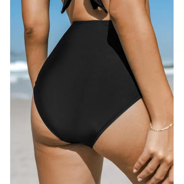 imageCUPSHE Womens Bikini Bottom Bathing Suit Tummy Control High Waisted Swimwear Full CoverageBlack