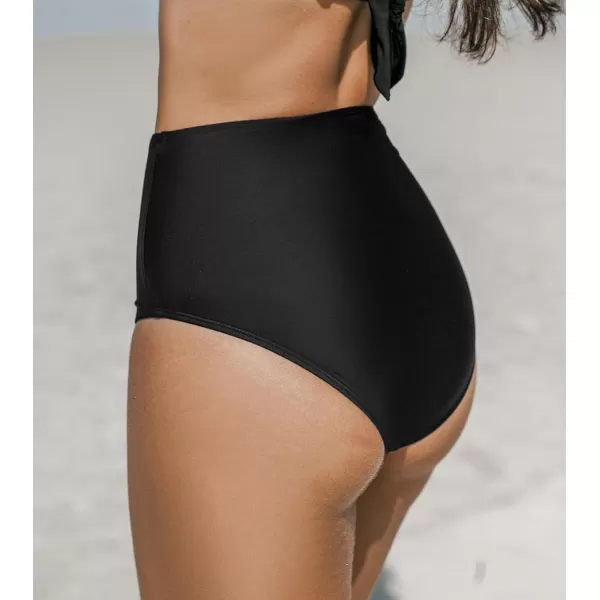 imageCUPSHE Womens Bikini Bottom Bathing Suit Tummy Control High Waisted Swimwear Full CoverageBlack