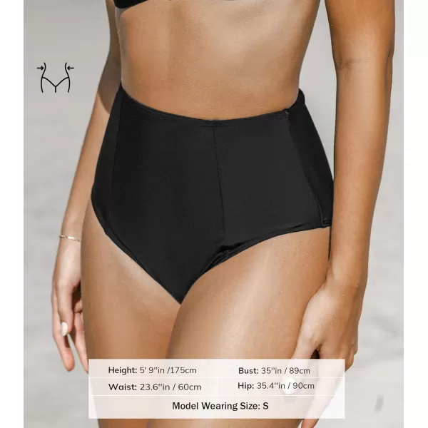 imageCUPSHE Womens Bikini Bottom Bathing Suit Tummy Control High Waisted Swimwear Full CoverageBlack