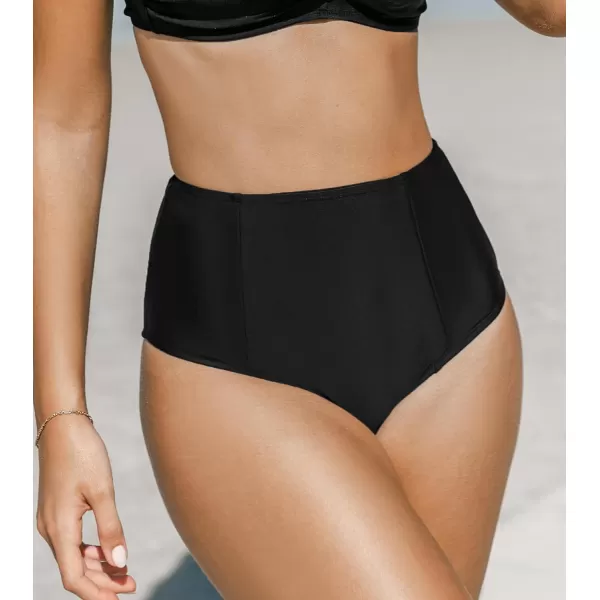 imageCUPSHE Womens Bikini Bottom Bathing Suit Tummy Control High Waisted Swimwear Full CoverageBlack