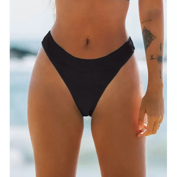 imageCUPSHE Womens Bikini Bottom High Cut Mid Waist Cheeky Bathing SuitBlack