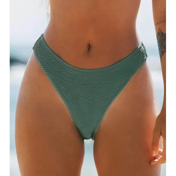 imageCUPSHE Womens Bikini Bottom High Cut Mid Waist Cheeky Bathing SuitMoss Green