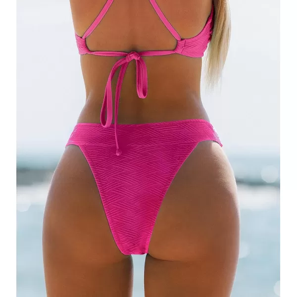 imageCUPSHE Womens Bikini Bottom High Cut Mid Waist Cheeky Bathing SuitNeon Pink