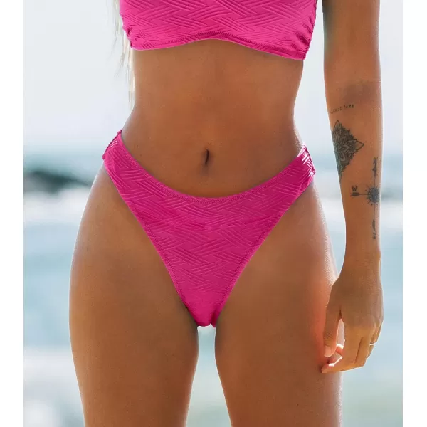 imageCUPSHE Womens Bikini Bottom High Cut Mid Waist Cheeky Bathing SuitNeon Pink