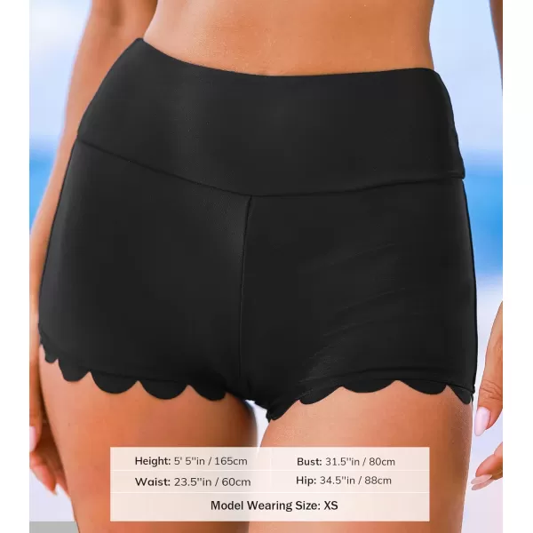 imageCUPSHE Womens Bikini Bottom High Waisted Scalloped Hem Swim Shorts Low Cut LegBlack