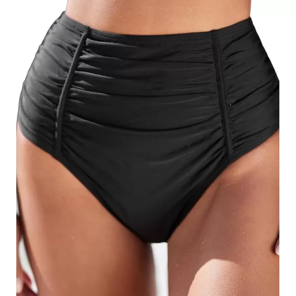 imageCUPSHE Womens Bikini Bottom High Waisted Tummy Control Ruched Cheeky High CutBlack