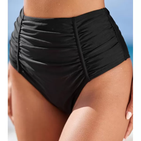 imageCUPSHE Womens Bikini Bottom High Waisted Tummy Control Ruched Cheeky High CutBlack