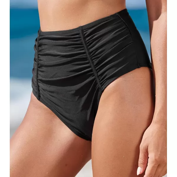 imageCUPSHE Womens Bikini Bottom High Waisted Tummy Control Ruched Cheeky High CutBlack