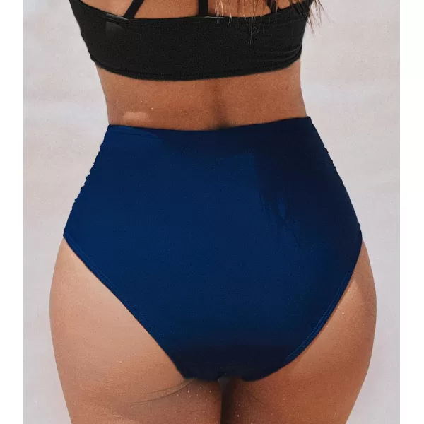 imageCUPSHE Womens Bikini Bottom High Waisted Tummy Control Ruched Cheeky High CutNavy Blue