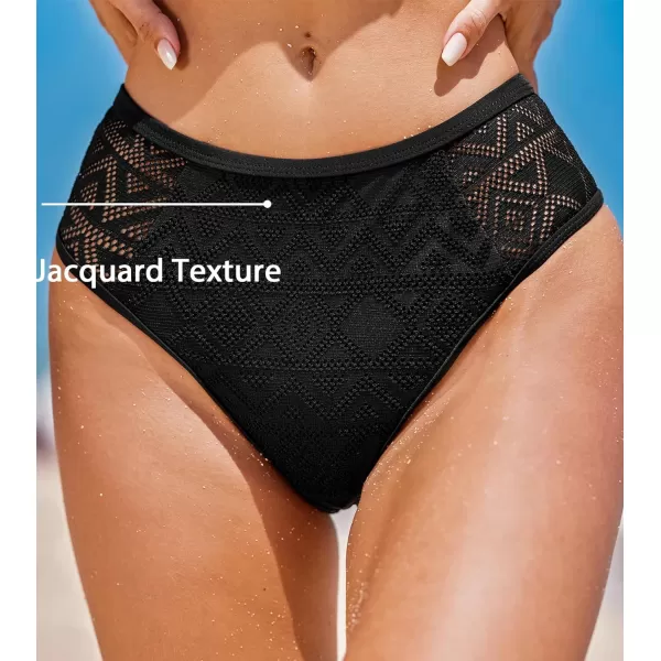 imageCUPSHE Womens Bikini Bottom Mid Rise Swimsuit Hollow Out Jacquard Texture Swimwear No TopBlack
