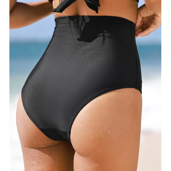 imageCUPSHE Womens Bikini Bottom Sculpting Swimsuit Shorts Tummy Control High Waisted Cheeky SlimmingBlack