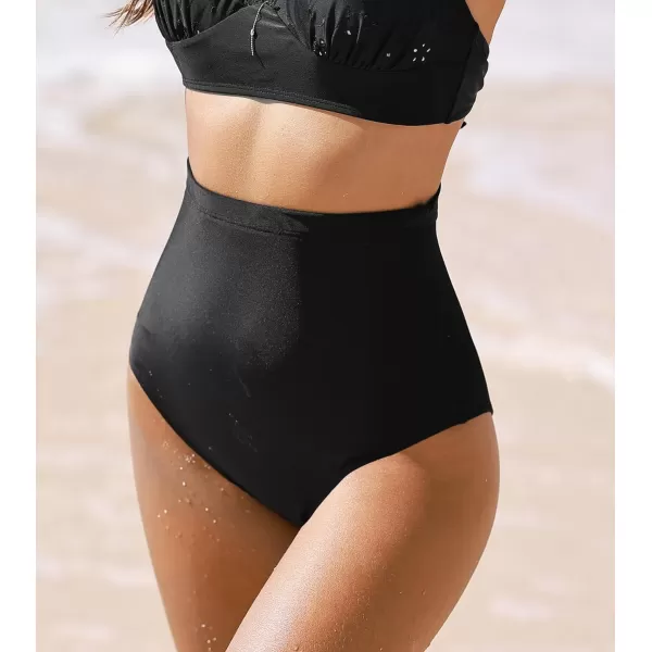 imageCUPSHE Womens Bikini Bottom Sculpting Swimsuit Shorts Tummy Control High Waisted Cheeky SlimmingBlack