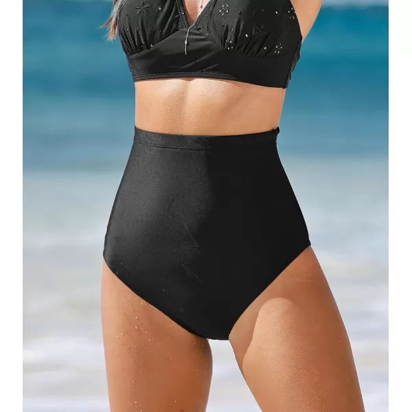 imageCUPSHE Womens Bikini Bottom Sculpting Swimsuit Shorts Tummy Control High Waisted Cheeky SlimmingBlack