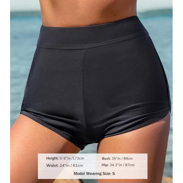 imageCUPSHE Womens Bikini Bottom Swim Shorts High Waisted Bathing Suit Tummy Control SwimwearBlack