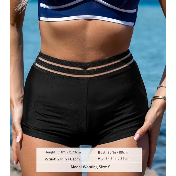 imageCUPSHE Womens Bikini Bottom Swim Shorts High Waisted Cut Out Ruching Bathing SuitBlack