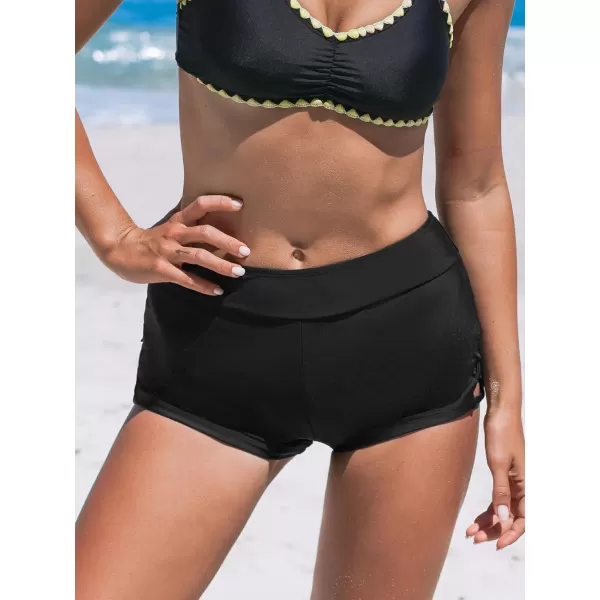 imageCUPSHE Womens Bikini Bottom Swim Shorts High Waisted Lowest Cut Legs RetroBlack