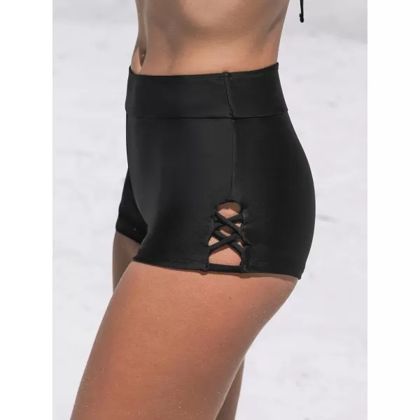 imageCUPSHE Womens Bikini Bottom Swim Shorts High Waisted Lowest Cut Legs RetroBlack
