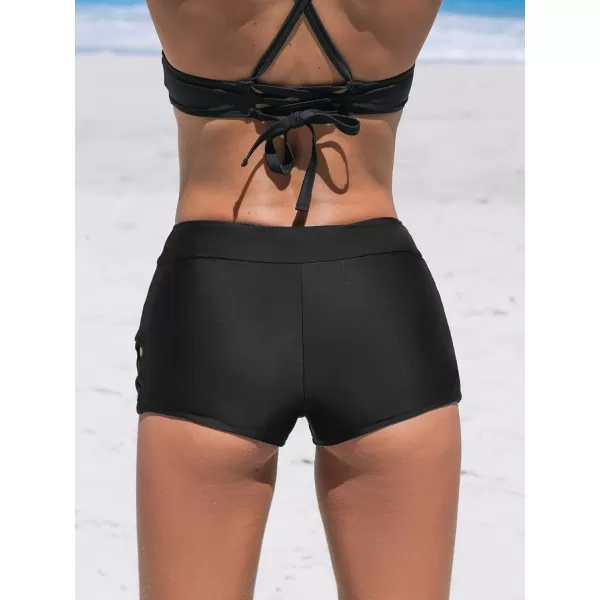 imageCUPSHE Womens Bikini Bottom Swim Shorts High Waisted Lowest Cut Legs RetroBlack