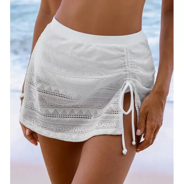 imageCUPSHE Womens Bikini Bottom Swim Skirt High Waisted High Cut Drawstrings Lace CutoutsWhite