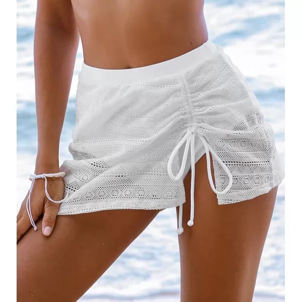 imageCUPSHE Womens Bikini Bottom Swim Skirt High Waisted High Cut Drawstrings Lace CutoutsWhite