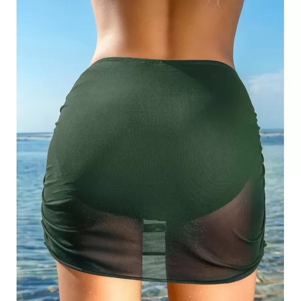 imageCUPSHE Womens Bikini Bottom Swim Skirt Mesh Mid Rise Full Coverage Ruched Bathing SuitTimber Green