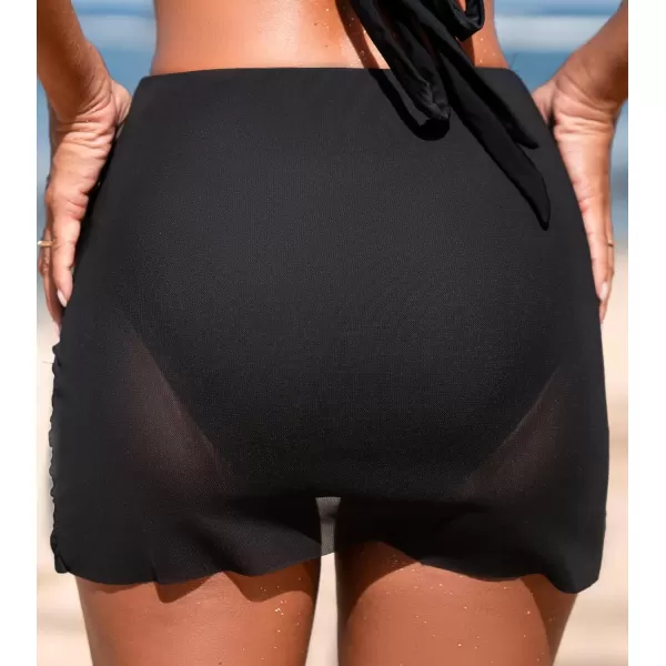imageCUPSHE Womens Bikini Bottom Swim Skirt Mid Rise Ruched Mesh Wrap Bathing SuitBlack