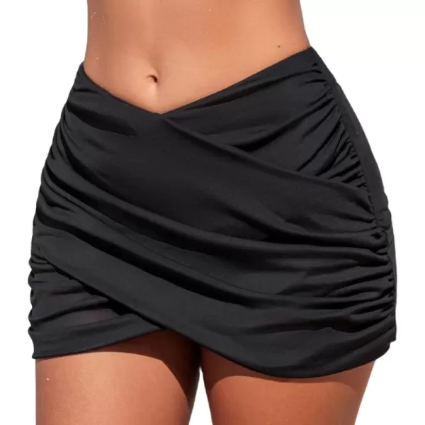 imageCUPSHE Womens Bikini Bottom Swim Skirt Mid Rise Ruched Mesh Wrap Bathing SuitBlack