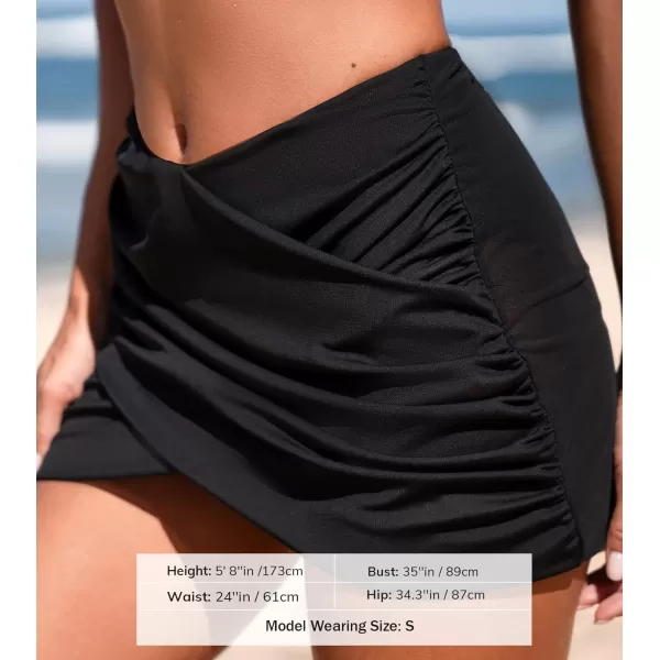 imageCUPSHE Womens Bikini Bottom Swim Skirt Mid Rise Ruched Mesh Wrap Bathing SuitBlack
