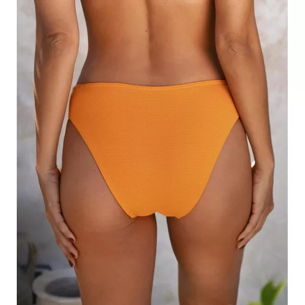 imageCUPSHE Womens Bikini Bottom Textured Low Waisted Middle Cut Solid OrangeOrange