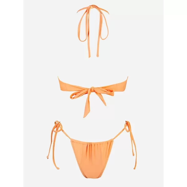 imageCUPSHE Womens Bikini Set Halter Drawstring Self Tie ThongLight Orange