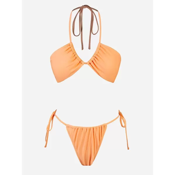 imageCUPSHE Womens Bikini Set Halter Drawstring Self Tie ThongLight Orange