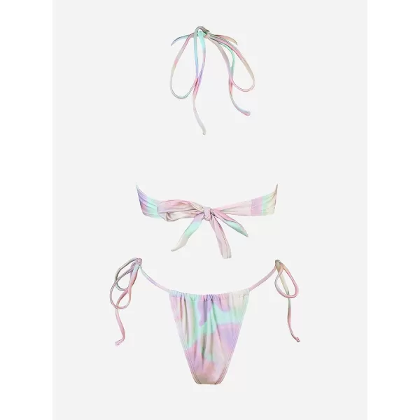 imageCUPSHE Womens Bikini Set Halter Drawstring Self Tie ThongRainbow Ombre