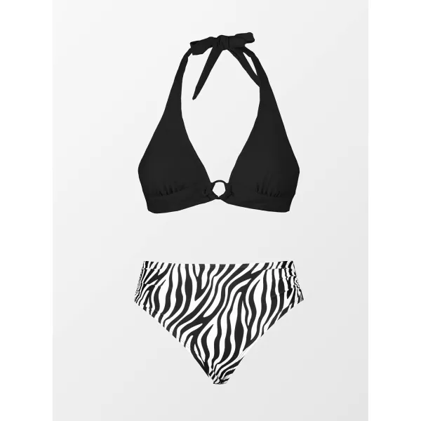 imageCUPSHE Womens Bikini Set Halter Ruched Tie Back Mid RiseBlack