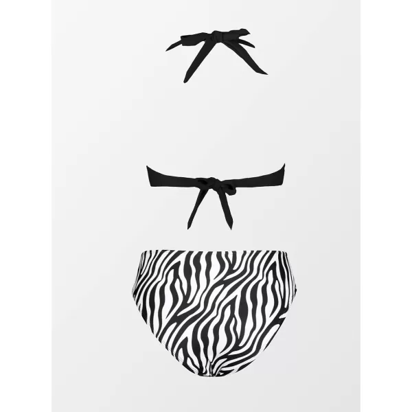 imageCUPSHE Womens Bikini Set Halter Ruched Tie Back Mid RiseBlack