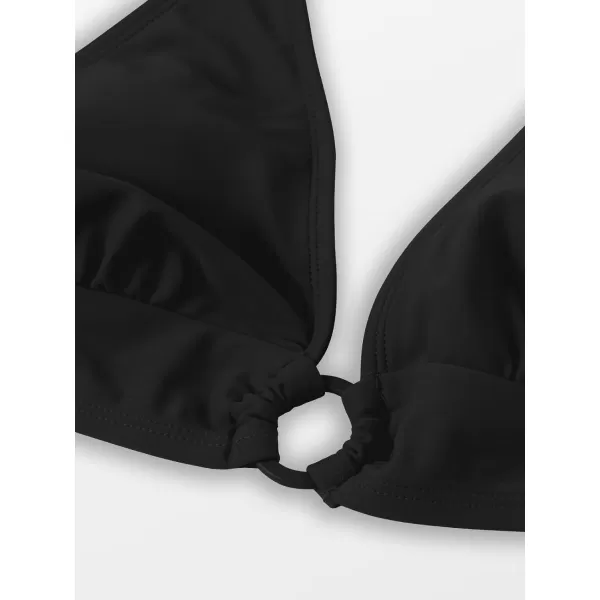 imageCUPSHE Womens Bikini Set Halter Ruched Tie Back Mid RiseBlack