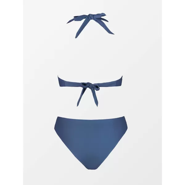 imageCUPSHE Womens Bikini Set Halter Ruched Tie Back Mid RiseBlue