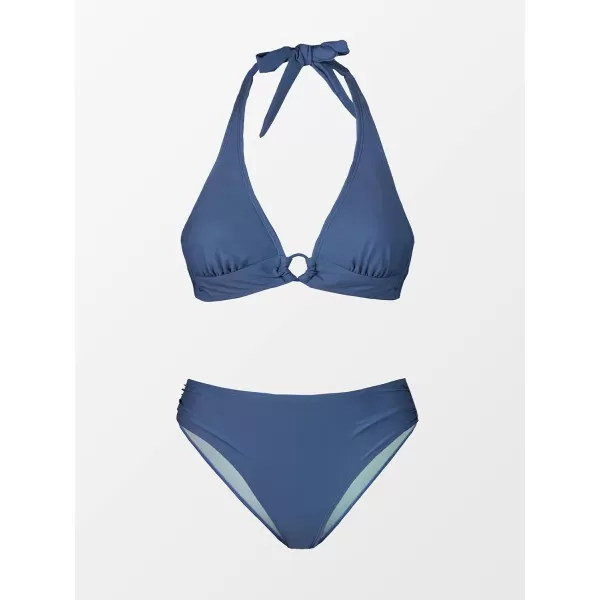 imageCUPSHE Womens Bikini Set Halter Ruched Tie Back Mid RiseBlue