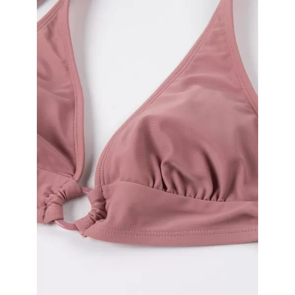 imageCUPSHE Womens Bikini Set Halter Ruched Tie Back Mid RiseRosewood