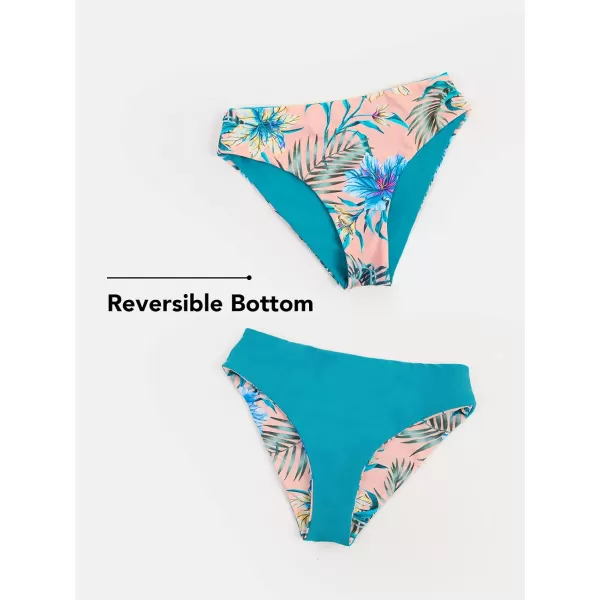 imageCUPSHE Womens Bikini Set Tie Back Reversible Bottom FloralPink amp Teal Floral