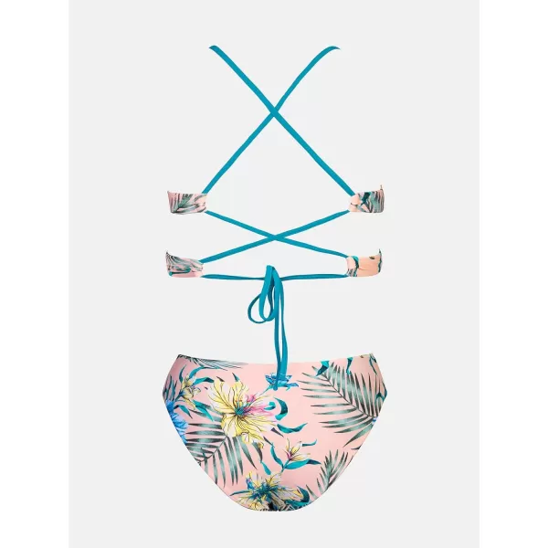imageCUPSHE Womens Bikini Set Tie Back Reversible Bottom FloralPink amp Teal Floral