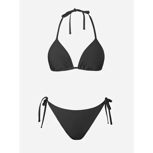 imageCUPSHE Womens Bikini Set Triangle Halter Self Tie ThongBlack