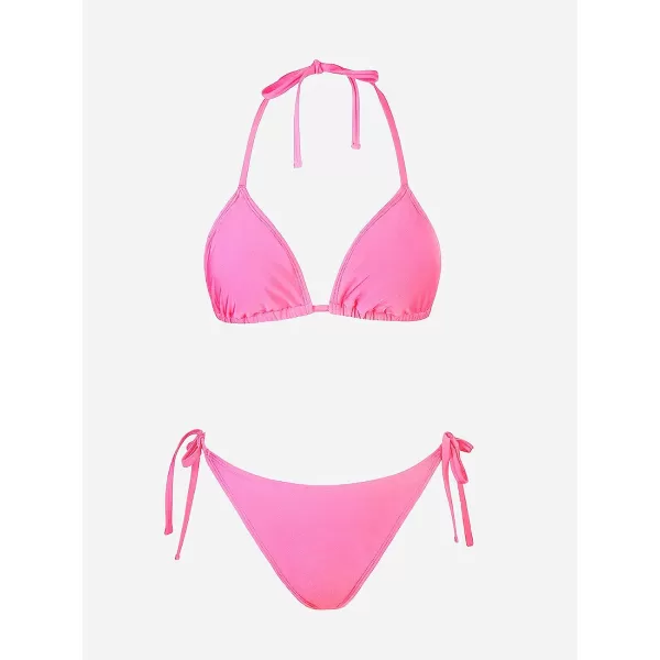 imageCUPSHE Womens Bikini Set Triangle Halter Self Tie ThongLight Magenta