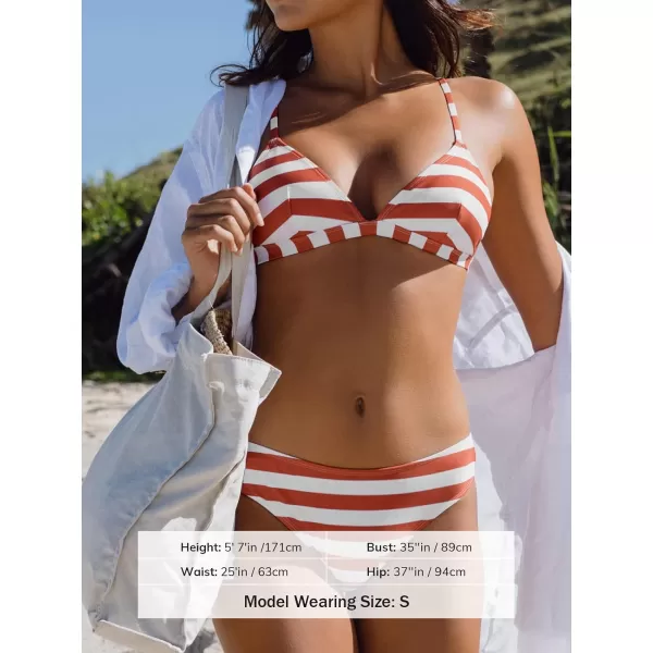 imageCUPSHE Womens Bikini Set Two Piece Bathing Suits V Neck Triangle Top Mid Rise Crisscross Back Self TieRed Strips
